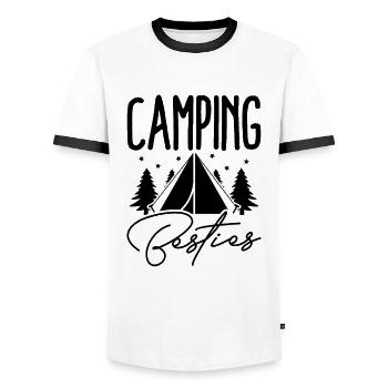 Camping Amis - T-shirt contrasté Homme - blanc/noir - Devant - AI Model Female 172 light (172cm) & AI Model Male 178 dark (178cm)