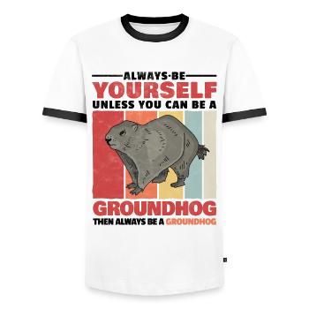 Murmeltier sei immer du selbst Nagetier Spruch - Männer Kontrast-T-Shirt - Weiß/Schwarz - Vorne - AI Model Female 172 light (172cm) & AI Model Male 178 dark (178cm)