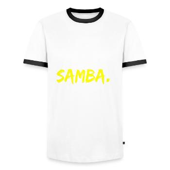 Eat Sleep Samba Repeat Dance Outfit Latina Latino - Men's Ringer Shirt - white/black - Front - AI Model Female 172 light (172cm) & AI Model Male 178 dark (178cm)