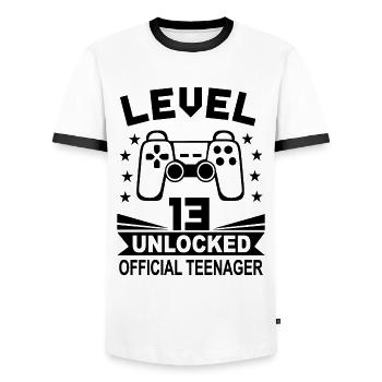 13. Geburtstag Gaming Level 13 Unlocked Geschenk - Männer Kontrast-T-Shirt - Weiß/Schwarz - Vorne - AI Model Female 172 light (172cm) & AI Model Male 178 dark (178cm)
