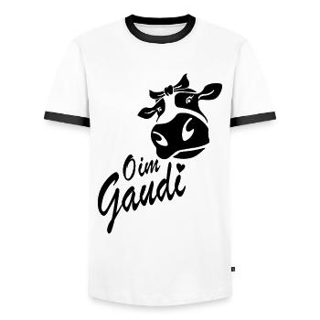 Oim Gaudi - cow farmer farmer farmer walking - Men's Ringer Shirt - white/black - Front - AI Model Female 172 light (172cm) & AI Model Male 178 dark (178cm)