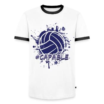 Volleyball Volleyballer Volleyballer Gift - Men's Ringer Shirt - white/black - Front - AI Model Female 172 light (172cm) & AI Model Male 178 dark (178cm)