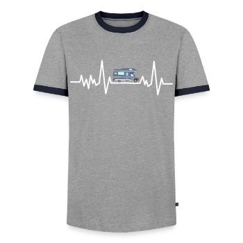 Camping caravan holiday camper camper camping - Men's Ringer Shirt - grey/navy  - Front - AI Model Female 172 light (172cm) & AI Model Male 178 light (178cm)
