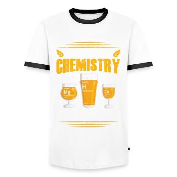 According to Chemistry, It's a Solution To Brew Beer - Men's Ringer Shirt - white/black - Front - AI Model Female 172 light (172cm) & AI Model Male 178 dark (178cm)