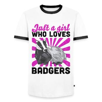 Only a girl the honey badger loves badger saying - Men's Ringer Shirt - white/black - Front - AI Model Female 172 light (172cm) & AI Model Male 178 dark (178cm)
