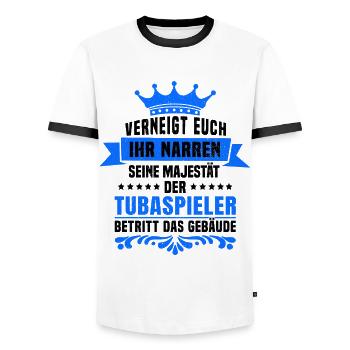 Seine Majestät der Tubist Tubaspieler Spruch - Männer Kontrast-T-Shirt - Weiß/Schwarz - Vorne - AI Model Female 172 light (172cm) & AI Model Male 178 dark (178cm)