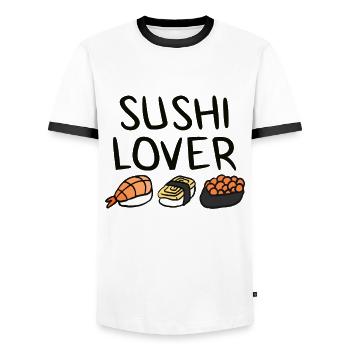 Sushi - Männer Kontrast-T-Shirt - Weiß/Schwarz - Vorne - AI Model Female 172 light (172cm) & AI Model Male 178 dark (178cm)