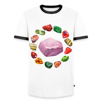 Minéraux Pierre Géologie Collectionneur Géologues minéraux - T-shirt contrasté Homme - blanc/noir - Devant - AI Model Female 172 light (172cm) & AI Model Male 178 dark (178cm)