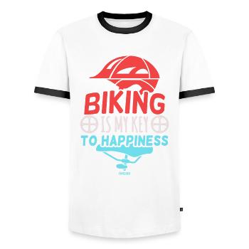 Biking Bicycle Bicycle Mountain Bike Sport - Men's Ringer Shirt - white/black - Front - AI Model Female 172 light (172cm) & AI Model Male 178 dark (178cm)