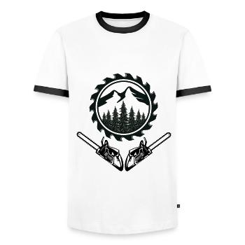 Tronçonneuse Axt Förster Bûcheron scie chaîne - T-shirt contrasté Homme - blanc/noir - Devant - AI Model Female 172 light (172cm) & AI Model Male 178 dark (178cm)