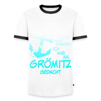 Grömitz Spruch mit Anker - Männer Kontrast-T-Shirt - Weiß/Schwarz - Vorne - AI Model Female 172 light (172cm) & AI Model Male 178 dark (178cm)
