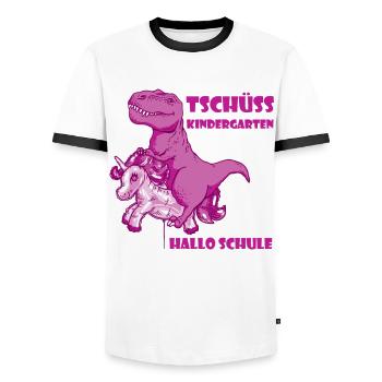 Dino T-Rex Schule Dinosaurier Schulkind Einhorn - Männer Kontrast-T-Shirt - Weiß/Schwarz - Vorne - AI Model Female 172 light (172cm) & AI Model Male 178 dark (178cm)