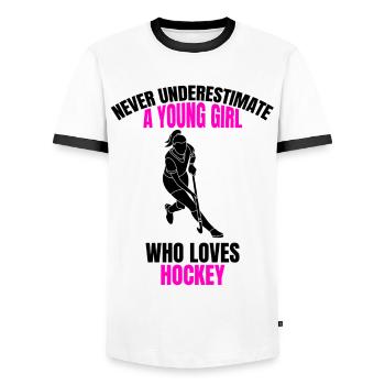 Hockeyspielerin Damen Feldhockey Mädchen Hockey - Männer Kontrast-T-Shirt - Weiß/Schwarz - Vorne - AI Model Female 172 light (172cm) & AI Model Male 178 dark (178cm)