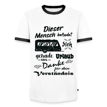 Dieser Mensch Befindet Sich Im Urlaub Wohnwagen - Männer Kontrast-T-Shirt - Weiß/Schwarz - Vorne - AI Model Female 172 light (172cm) & AI Model Male 178 dark (178cm)