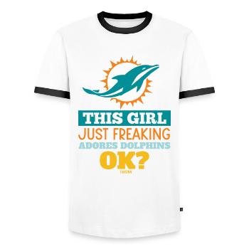Fille aime les dauphins - T-shirt contrasté Homme - blanc/noir - Devant - AI Model Female 172 light (172cm) & AI Model Male 178 dark (178cm)