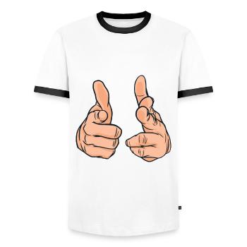 Hands Pointing fingers at you Finger pointing - Men's Ringer Shirt - white/black - Front - AI Model Female 172 light (172cm) & AI Model Male 178 dark (178cm)