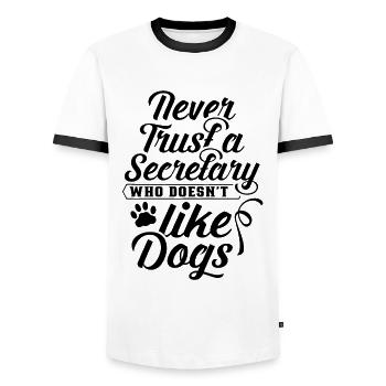 Secrétaire de l’Un Des Chiens Mag Secrétaire Secrétaires - T-shirt contrasté Homme - blanc/noir - Devant - AI Model Female 172 light (172cm) & AI Model Male 178 dark (178cm)