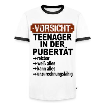 Vorsicht Teenager in der Pubertät - Männer Kontrast-T-Shirt - Weiß/Schwarz - Vorne - AI Model Female 172 light (172cm) & AI Model Male 178 dark (178cm)