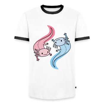 Axolotl Yin Yang Kawaii Poisson mexicain - T-shirt contrasté Homme - blanc/noir - Devant - AI Model Female 172 light (172cm) & AI Model Male 178 dark (178cm)