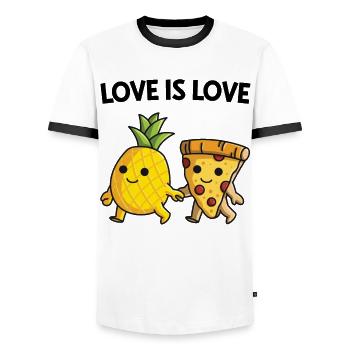 Pizza Hawaii Ananas Pizza essen - Männer Kontrast-T-Shirt - Weiß/Schwarz - Vorne - AI Model Female 172 light (172cm) & AI Model Male 178 dark (178cm)