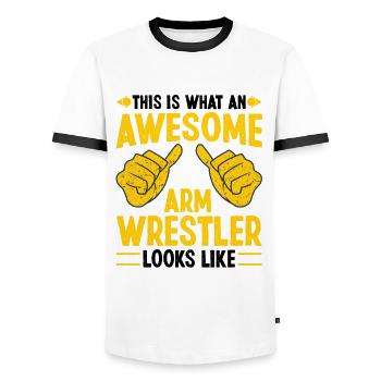 C’est ce qu’un catcheur de bras est génial - T-shirt contrasté Homme - blanc/noir - Devant - AI Model Female 172 light (172cm) & AI Model Male 178 dark (178cm)