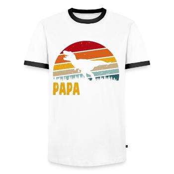 Fête des pères Papa Papasaurus Idée cadeau - T-shirt contrasté Homme - blanc/noir - Devant - AI Model Female 172 light (172cm) & AI Model Male 178 dark (178cm)
