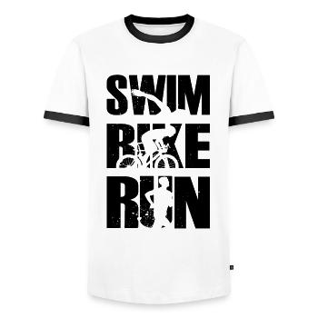 triathlon schwimmen rennrad laufen triathlet triat - Männer Kontrast-T-Shirt - Weiß/Schwarz - Vorne - AI Model Female 172 light (172cm) & AI Model Male 178 dark (178cm)