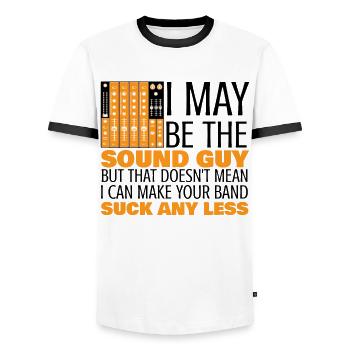 Je peux Le Son Guy Audio Engineer Music Record - T-shirt contrasté Homme - blanc/noir - Devant - AI Model Female 172 light (172cm) & AI Model Male 178 dark (178cm)