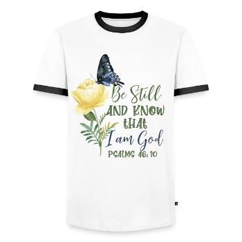 Christlicher Bibelvers Blume Schmetterling - Männer Kontrast-T-Shirt - Weiß/Schwarz - Vorne - AI Model Female 172 light (172cm) & AI Model Male 178 dark (178cm)