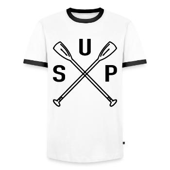 SUP Paddel - Stand Up Paddle Board SUP Board - T-shirt contrasté Homme - blanc/noir - Devant - AI Model Female 172 light (172cm) & AI Model Male 178 dark (178cm)