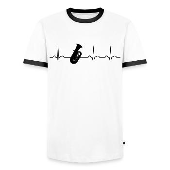 Tubisten Herzschlag Brass Band Jazz Tuba Spieler - Männer Kontrast-T-Shirt - Weiß/Schwarz - Vorne - AI Model Female 172 light (172cm) & AI Model Male 178 dark (178cm)