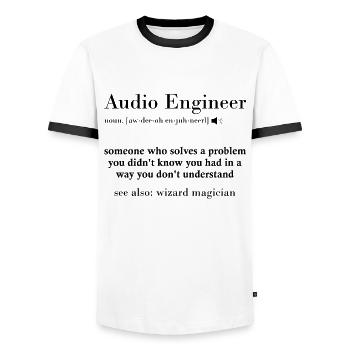 Audio Engineer Significateur de son - T-shirt contrasté Homme - blanc/noir - Devant - AI Model Female 172 light (172cm) & AI Model Male 178 dark (178cm)