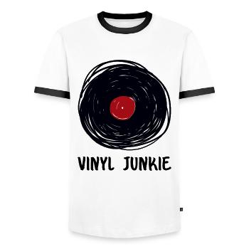 Tourne-disque vinyle Junkie - T-shirt contrasté Homme - blanc/noir - Devant - AI Model Female 172 light (172cm) & AI Model Male 178 dark (178cm)