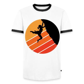 climbing bouldering rock climbing mountain sports - Men's Ringer Shirt - white/black - Front - AI Model Female 172 light (172cm) & AI Model Male 178 dark (178cm)