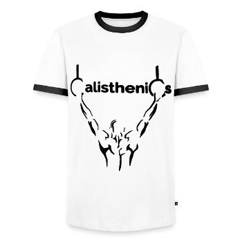 calisthenics body weight dips klimmzug calisthenic - T-shirt contrasté Homme - blanc/noir - Devant - AI Model Female 172 light (172cm) & AI Model Male 178 dark (178cm)