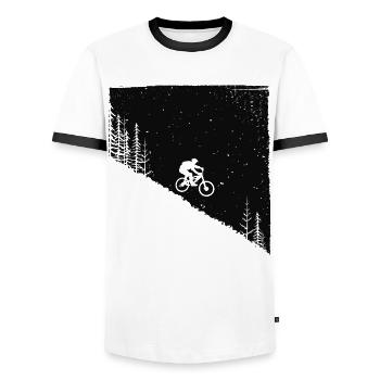 MTB Biker Mountain Downhill Mountain Bike Mountain Bike - Men's Ringer Shirt - white/black - Front - AI Model Female 172 light (172cm) & AI Model Male 178 dark (178cm)