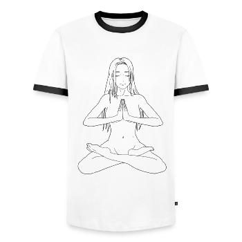 Yoga Meditation Femme nue Silhouette - T-shirt contrasté Homme - blanc/noir - Devant - AI Model Female 172 light (172cm) & AI Model Male 178 dark (178cm)