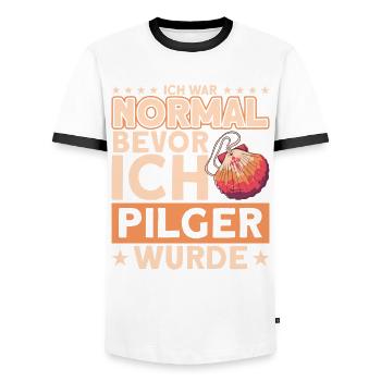 Jakobsweg Pilgern Pilgermuschel Geschenk - Männer Kontrast-T-Shirt - Weiß/Schwarz - Vorne - AI Model Female 172 light (172cm) & AI Model Male 178 dark (178cm)
