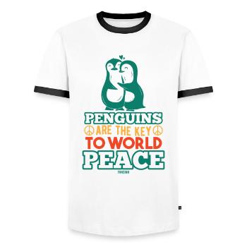 Pingouins Paix mondiale - T-shirt contrasté Homme - blanc/noir - Devant - AI Model Female 172 light (172cm) & AI Model Male 178 dark (178cm)