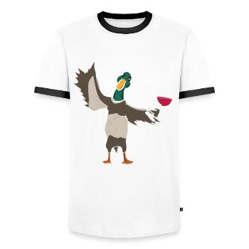 Sweet duck duck with red wine invites you to drink - Men's Ringer Shirt - white/black - Front - AI Model Female 172 light (172cm) & AI Model Male 178 dark (178cm)