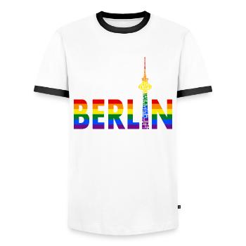 Berlin - Berliner Bär - I Love Berlin - Gay Pride - Männer Kontrast-T-Shirt - Weiß/Schwarz - Vorne - AI Model Female 172 light (172cm) & AI Model Male 178 dark (178cm)