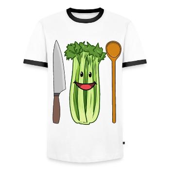 Céleri Légumes céleri à la scie - T-shirt contrasté Homme - blanc/noir - Devant - AI Model Female 172 light (172cm) & AI Model Male 178 dark (178cm)