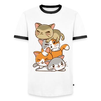 kawaii cat pile shirt - Männer Kontrast-T-Shirt - Weiß/Schwarz - Vorne - AI Model Female 172 light (172cm) & AI Model Male 178 dark (178cm)
