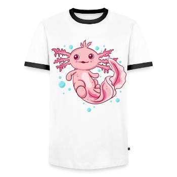 axolotl shirt women - kawaii axolotl - Men's Ringer Shirt - white/black - Front - AI Model Female 172 light (172cm) & AI Model Male 178 dark (178cm)