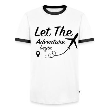 Let The Adventure Begin - Travel Airplane Reisen - Männer Kontrast-T-Shirt - Weiß/Schwarz - Vorne - AI Model Female 172 light (172cm) & AI Model Male 178 dark (178cm)