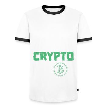crypto saying bitcoin - Men's Ringer Shirt - white/black - Front - AI Model Female 172 light (172cm) & AI Model Male 178 dark (178cm)