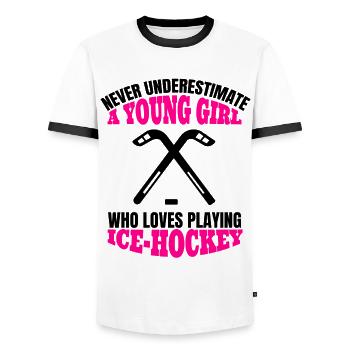 Ice Hockey Eishockeyteam Frau Eishockey Mädchen - Men's Ringer Shirt - white/black - Front - AI Model Female 172 light (172cm) & AI Model Male 178 dark (178cm)