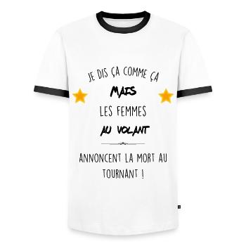 Femme au volant - T-shirt contrasté Homme - blanc/noir - Devant - AI Model Female 172 light (172cm) & AI Model Male 178 dark (178cm)