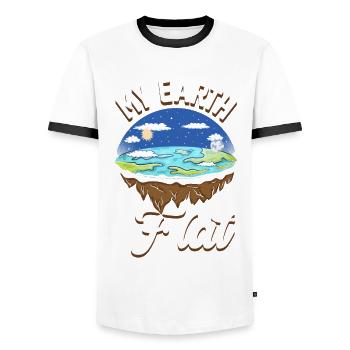 flat earth global lockdown the conspiracy - Men's Ringer Shirt - white/black - Front - AI Model Female 172 light (172cm) & AI Model Male 178 dark (178cm)