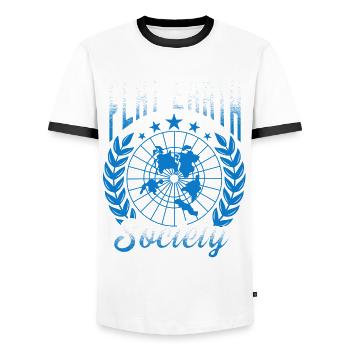 flat earth global lockdown the conspiracy - Men's Ringer Shirt - white/black - Front - AI Model Female 172 light (172cm) & AI Model Male 178 dark (178cm)